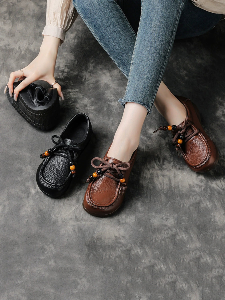 Leather Shoes Heel Women Soft Vintage Low FashionChic