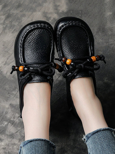 Leather Shoes Heel Women Soft Vintage Low FashionChic