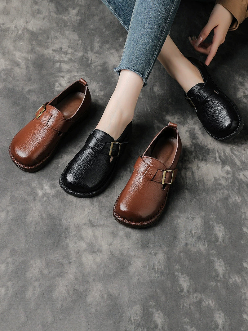Low Casual Women Leather Pure Shoes Heel Color FashionChic
