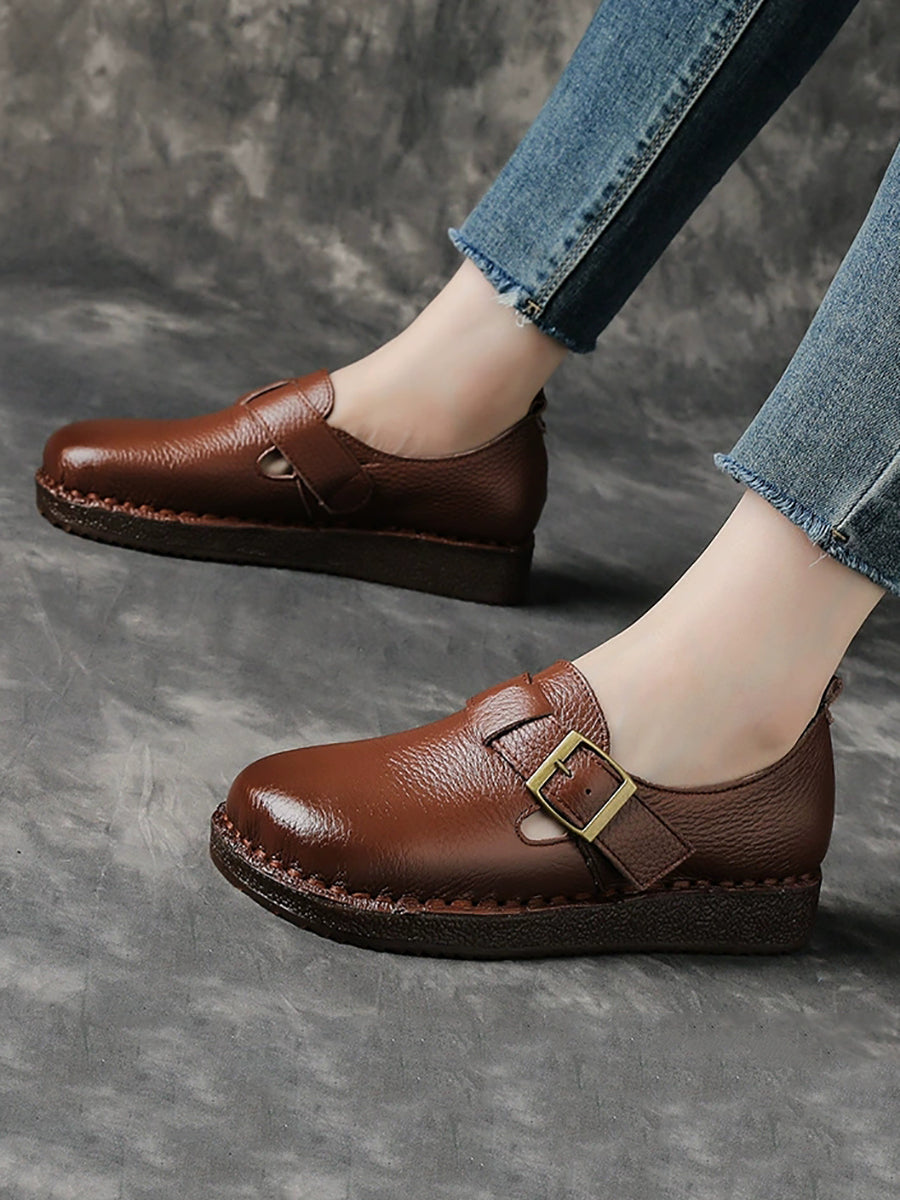 Low Casual Women Leather Pure Shoes Heel Color FashionChic