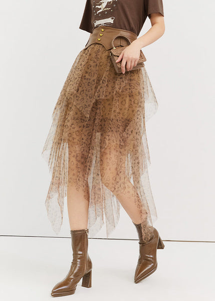 Chic Leopard Asymmetrical High Waist Tulle Skirt Summer QP059 OL-SKTS241001