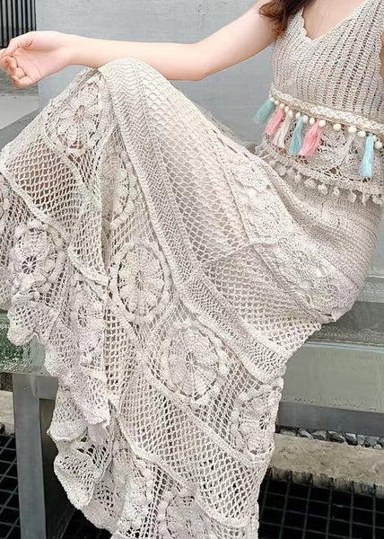 Hollow Loose Skirts Waist Out Apricot Summer Elastic FashionChic