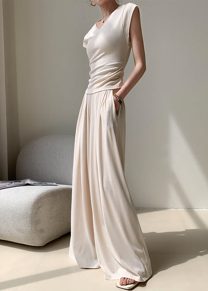 Women Pink Pockets Elastic Waist Cotton Wide Leg Pants Summer EE059 shopify