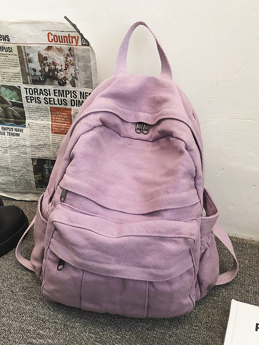 Women Casual Solid Canvas Large Capacity Backpack AT1030 BUYKUD