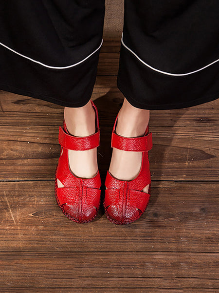 Women Summer Solid Soft Leather Spliced Flat Sandals CV1011 Ada Fashion