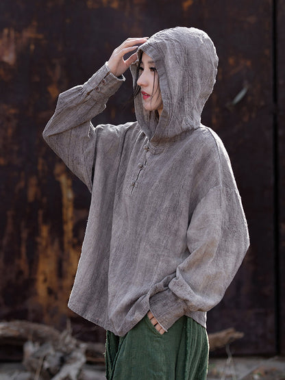 Women Summer Retro Tie-dye Linen Hooded Shirt FG1045 Ada Fashion