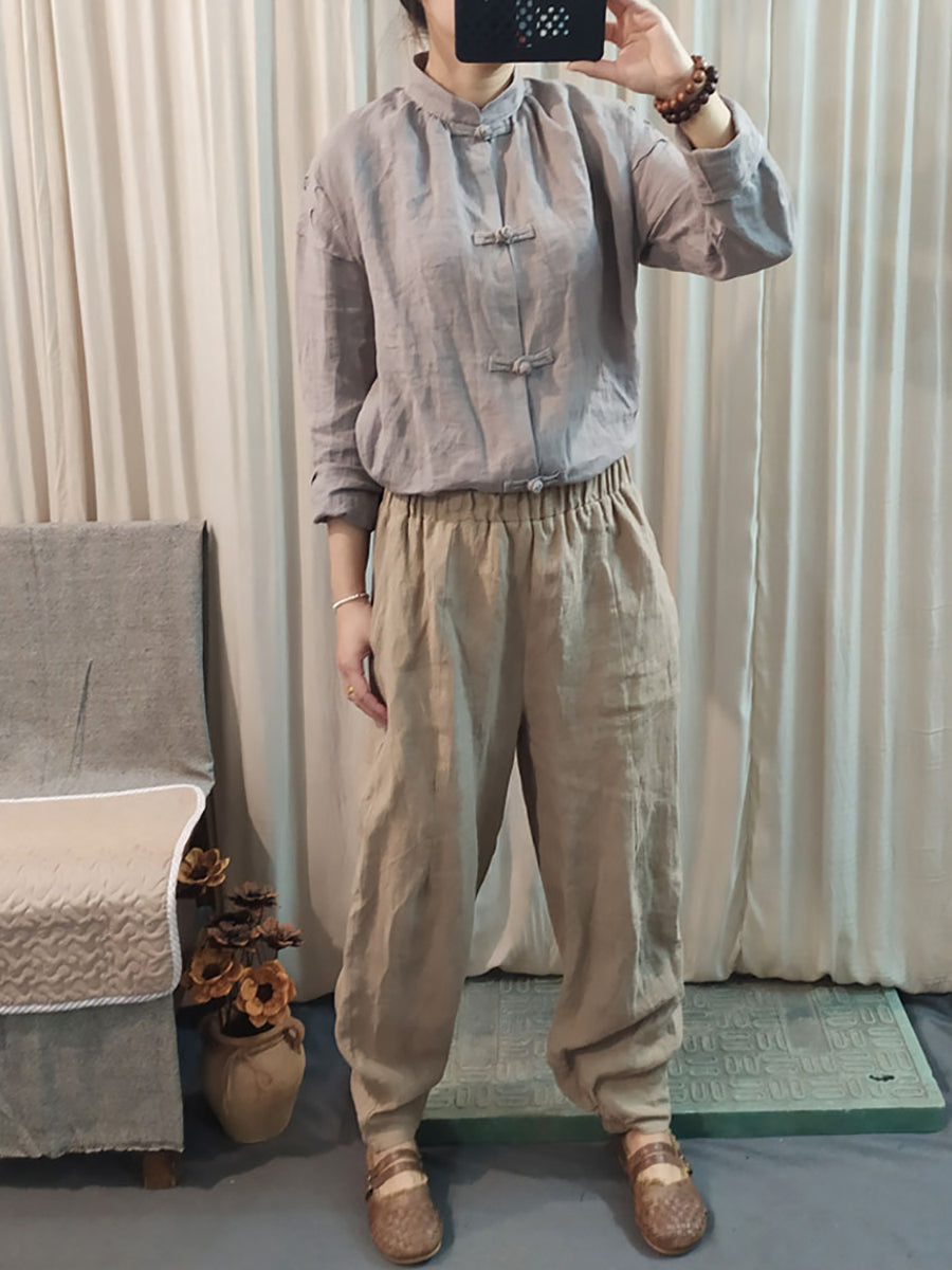 Women Spring Vintage Solid Solid Ramie Loose Pants KL1032 Ada Fashion