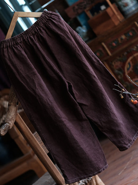 Women Summer Retro Solid Linen Wide-leg Pants XX1054 Ada Fashion