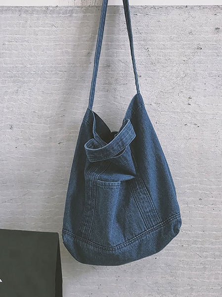 Vintage Solid Denim Spliced Shoulder Bag Handbag OP1038 BUYKUD