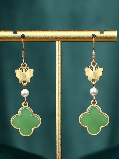 Women Vintage Enamel Flower Butterfly Pearl Earrings AH1086 BUYKUD