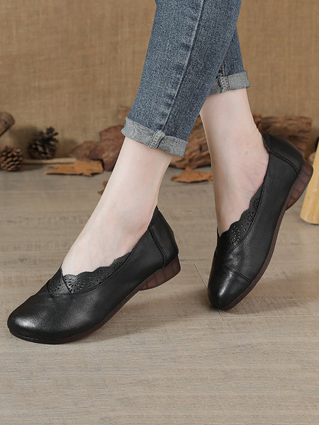 Women Artsy Solid Soft Leather Spliced Low Heel Shoes RR1048 BC