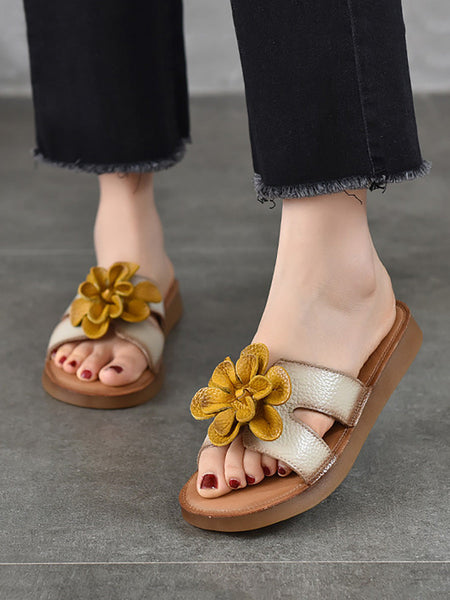 Slippers Genuine Flower Women Casual Leather FashionChic