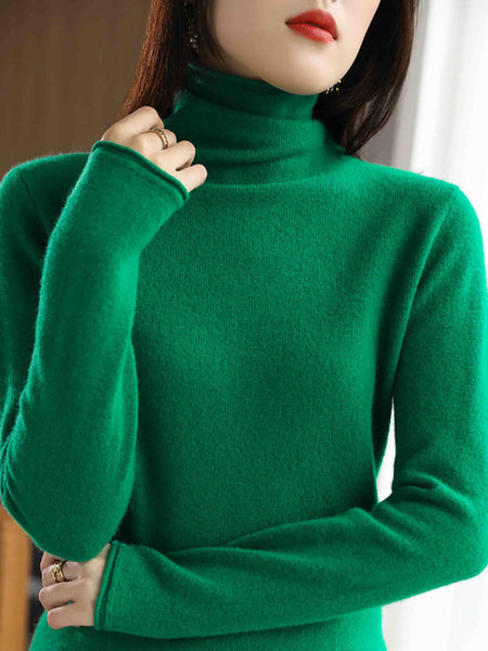 Women Autumn Turtleneck 100%Wool Solid Sweater BA1009 Genistyle Shop