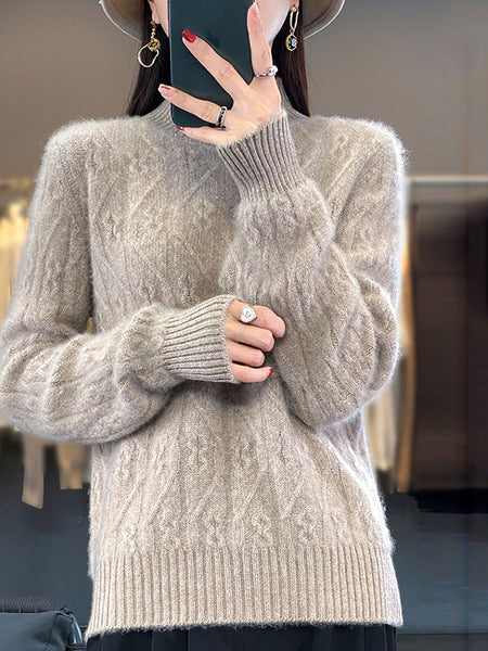 Women Autumn Half Turtleneck Wool Twist Knit Sweater AV1052 Genistyle Shop