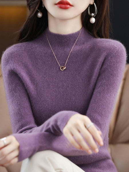 Women Autumn Casual Half-Turtleneck Wool Knit Sweater AK1041 Genistyle Shop