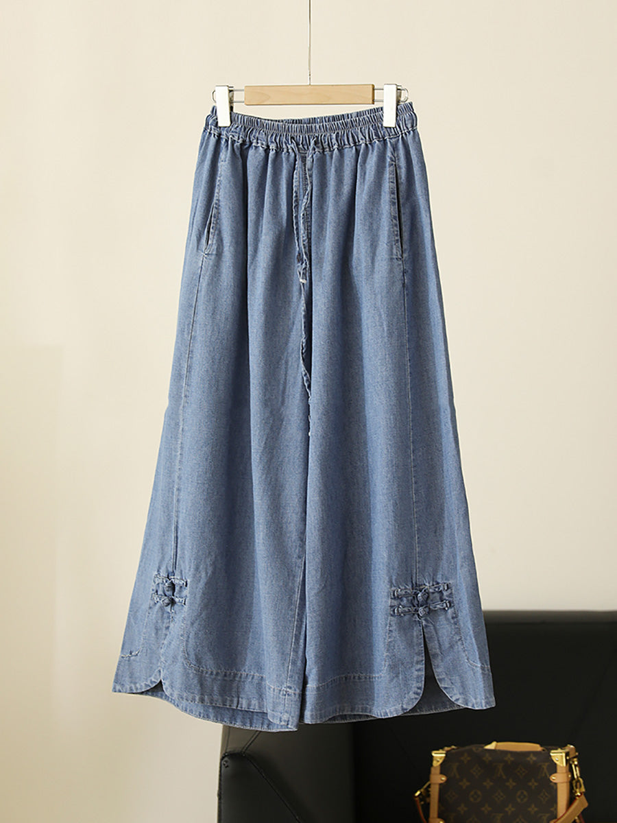 Women Summer Vintage Buckle Wide-leg Denim Pants CX031 DYL