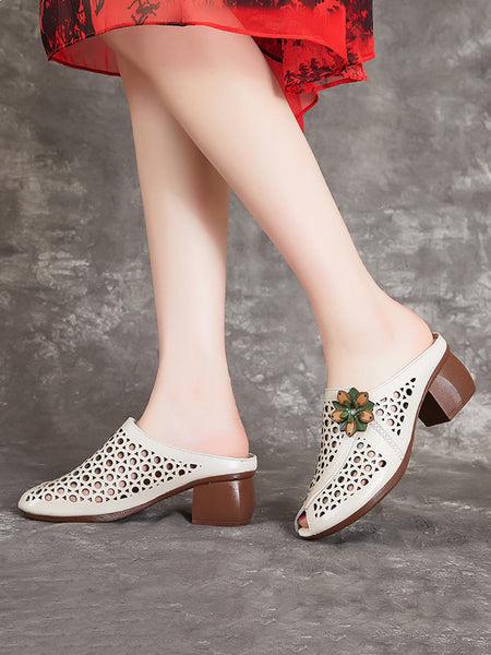Women Summer Artsy Leather Cutout Flower Spliced Sandals OP1048 MXXZ
