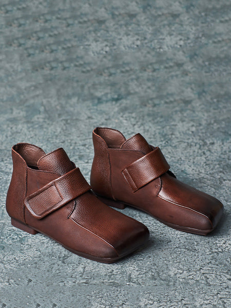 Women Artsy Leather Spliced Square Collar Ankle Boots BA1033 Genistyle Shop