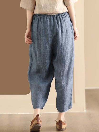 Women Summer Vintage Solid Ramie Harem Pants CX024 BUYKUD