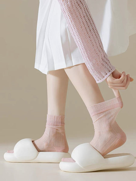 7 Pairs Women Summer Solid Thin Socks II1016 BUYKUD