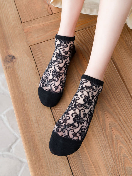 5 Pairs Women Flower Jacquard Summer Socks AA1026 Ada Fashion