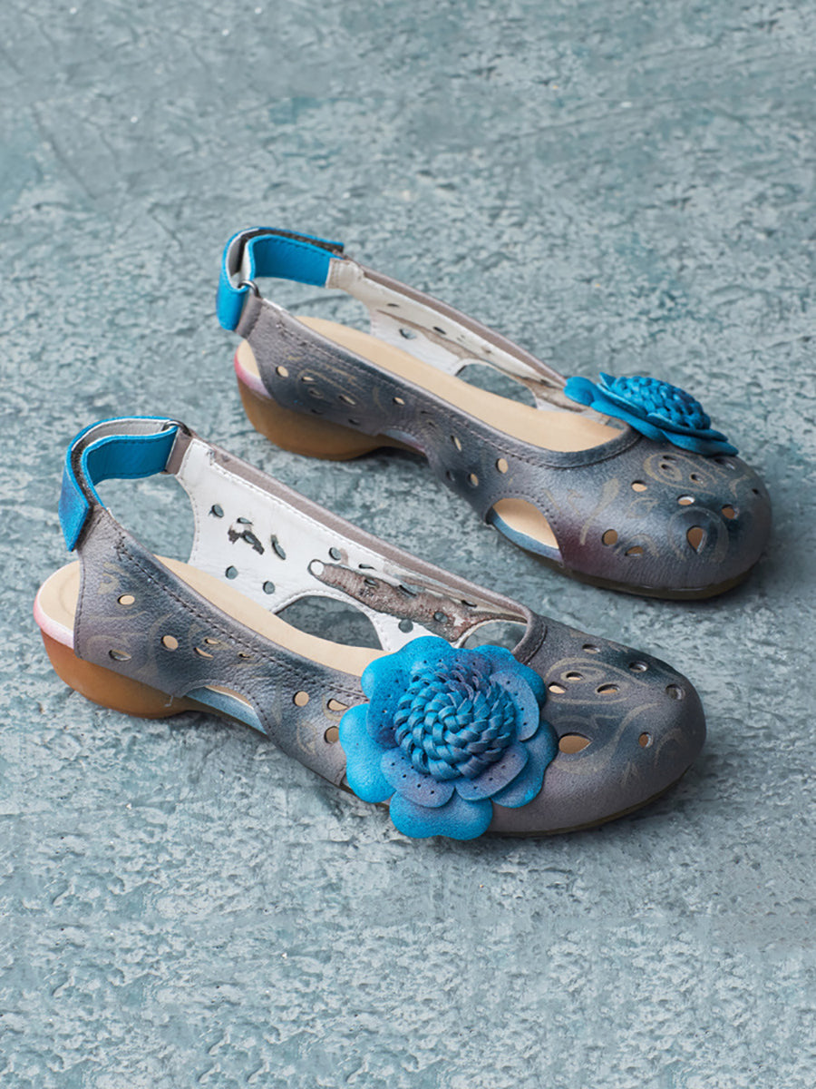 Women Summer Artsy Leather Flower Spliced Sandals UI1014 Ada Fashion