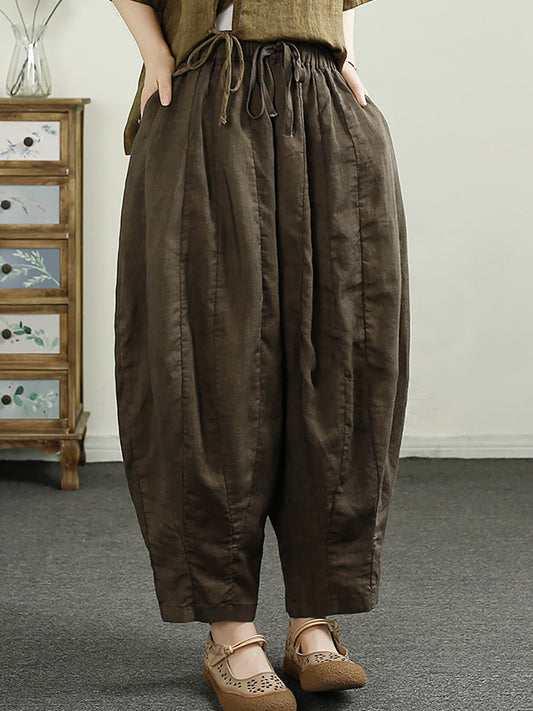 Women Summer Retro Spliced Harem Linen Pants CX010 ZMMM