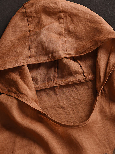 Women Summer Casual Print Thin Ramie HoodedShirt LL038 BUYKUD