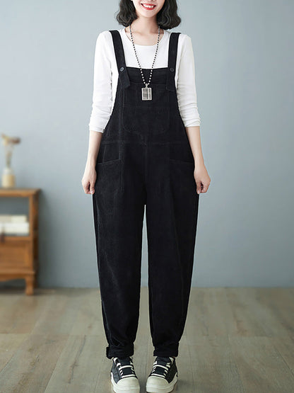 Women Casual Autumn Solid Corduroy Loose Jumpsuits AH1009 BUYKUD