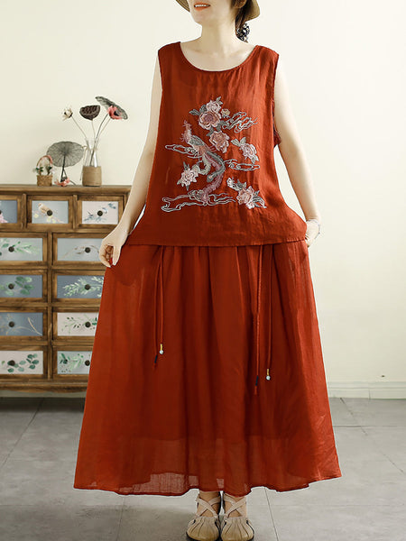 Women Vintage Flower Embroidery Ramie Summer Vest WE1022 Ada Fashion