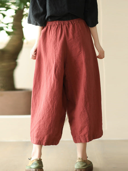 Women Summer Retro Solid Linen Loose Harem Pants FD009 ZMMM