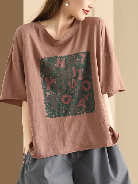 Women Summer Casual Print O-Neck Loose Cotton Shirt BN1020 Ada Fashion