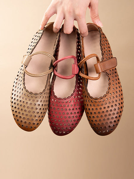 Women Summer Casual Solid Leather Cutout Sandals II1023 GZWR