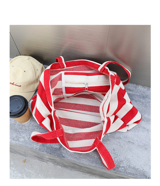 Women Casual Stripe Canvas Large Capacity Shoulder Bag CX044 LCPJ