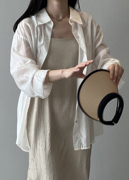 Shirts Peter Pan Silk New Button White Spring Collar FashionChic