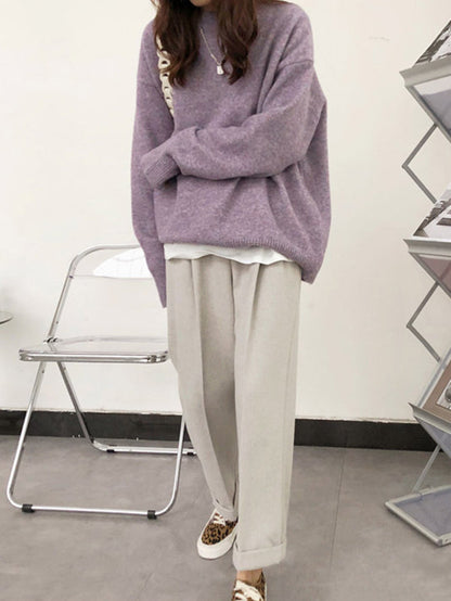 Dreamy Loose Purple Round-Neck Long Sleeves Sweater QX008 shopify