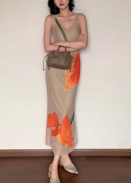 Slim Fit V Neck Print Cotton Long Dress Sleeveless EE017 shopify