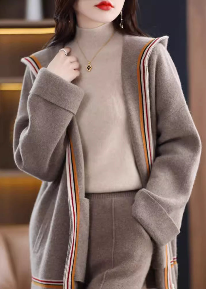 Women Camel Pockets Cashmere Hooded Cardigans Fall WV017 ABC