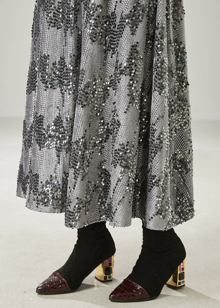 French Grey Sequins Exra Large Hem Skirt Summer AZ1035 shopify