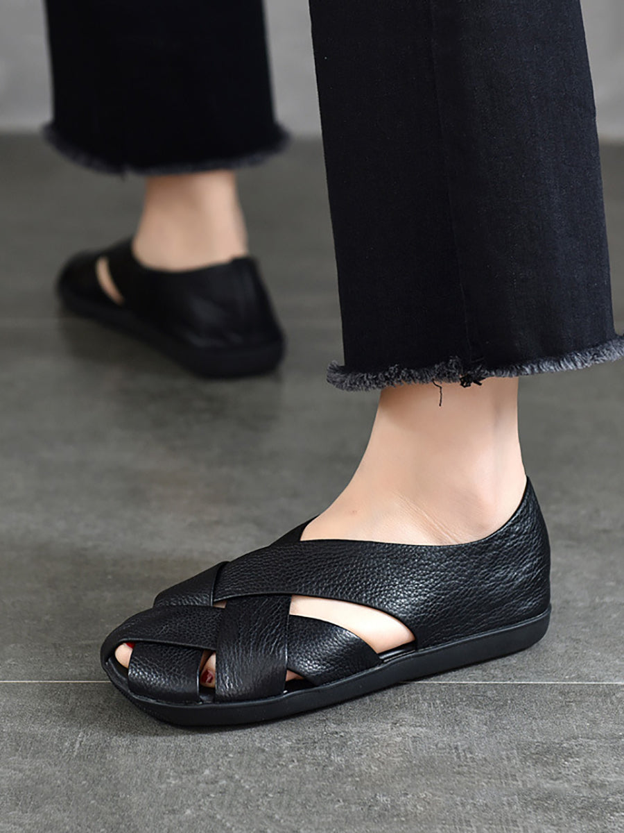 Women Summer Soft Leather Solid Flat Sandal WE1009 Ada Fashion