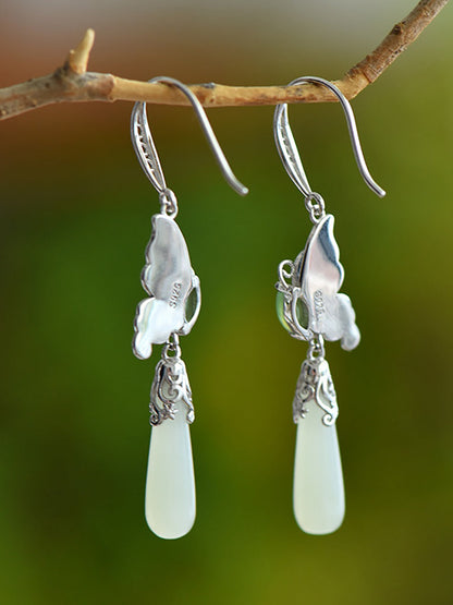 Butterfly Ethnic Enamel Earrings Women Jade S925Silver FashionChic