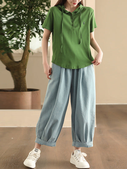 Women Summer Casual Solid Denim Loose Harem Pants FD003 ZMMM