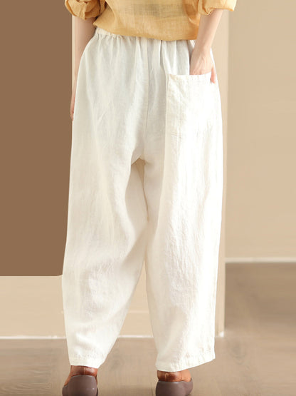 Women Summer Solid Linen Loose Harem Pants WE1021 Ada Fashion