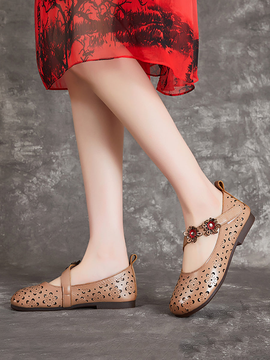 Women Summer Vintage Leather Flower Cutout Sandals OP1047 MXXZ