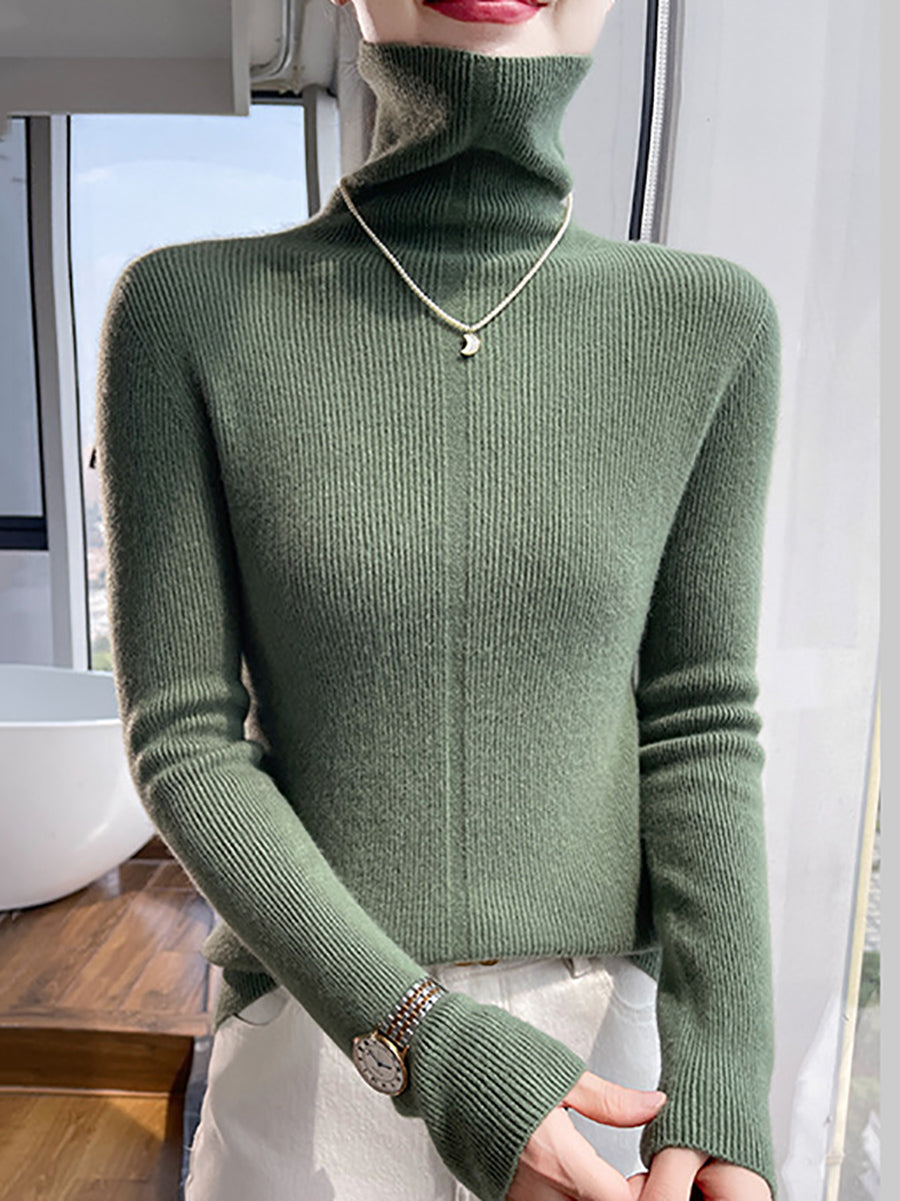 Women Autumn Casual Turtleneck 100%Wool Soft Sweater QU013 BK