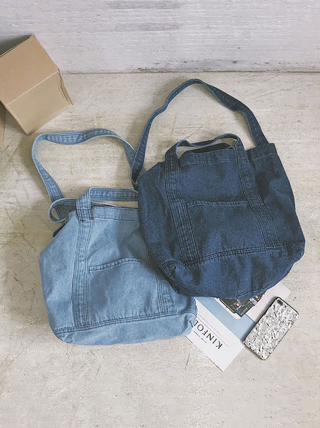 Vintage Solid Denim Spliced Shoulder Bag Handbag OP1038 BUYKUD