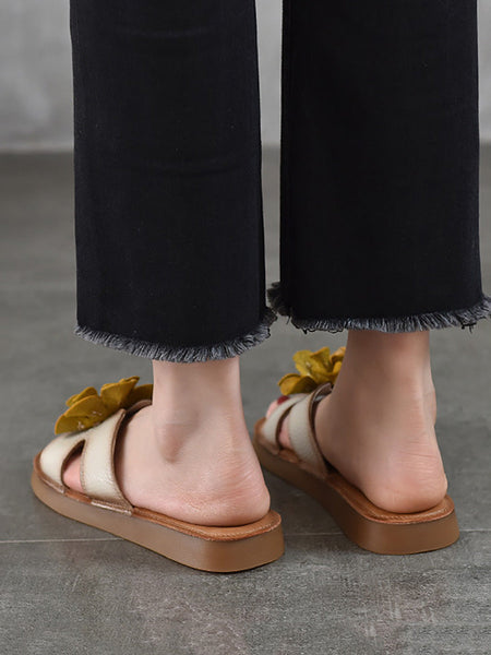 Slippers Genuine Flower Women Casual Leather FashionChic