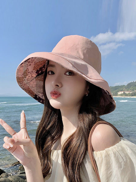Women Casual Summer Solid Reversible Wearing Collapsible Hat LL005 BUYKUD