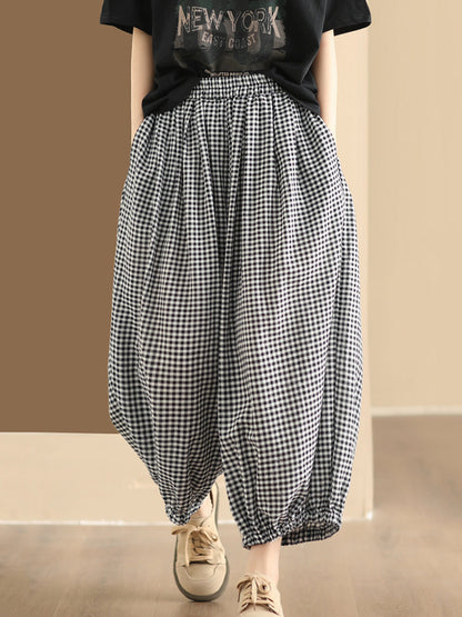 Women Summer Vintage Plaid Cotton Harem Pants ZZ1046 Ada Fashion