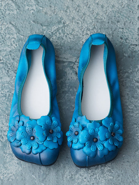 Women Artsy Summer Leather Flower Spiced Flat Shoes ZZ1041 Ada Fashion